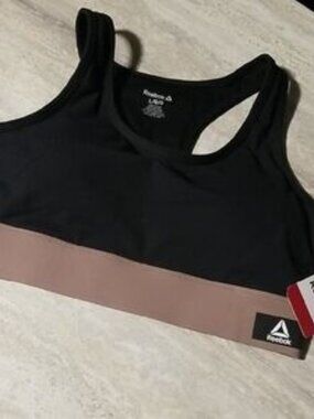 Nwts Reebok Women's Black and Tan Sports Bra Size Large
